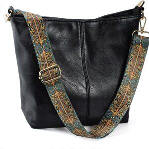 Hobo Bags Vegan Leather Crossbody Bag Guitar Strap Shoulder Purses with Zipper H